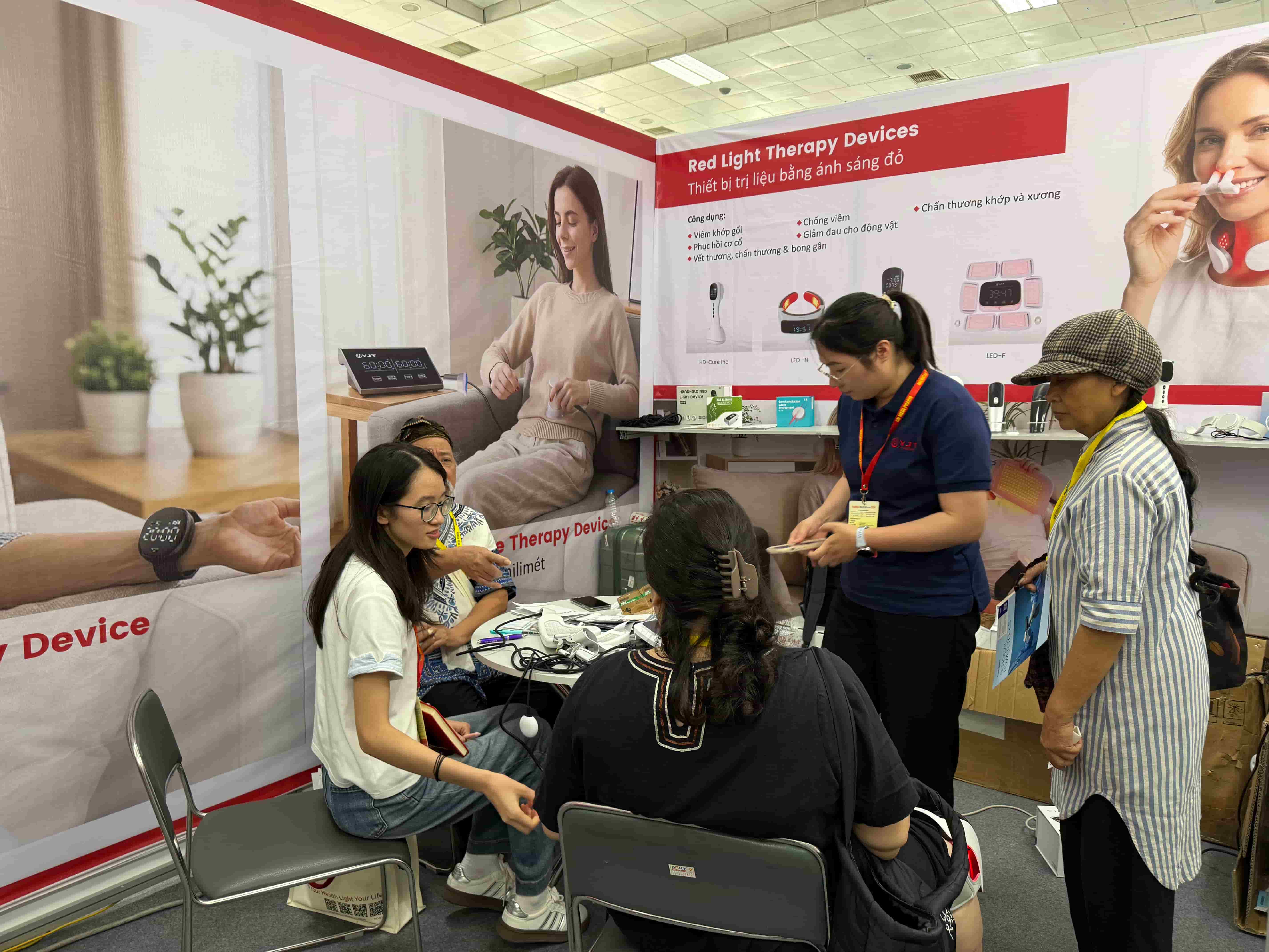 Visitor interacting with YJT Medical products
